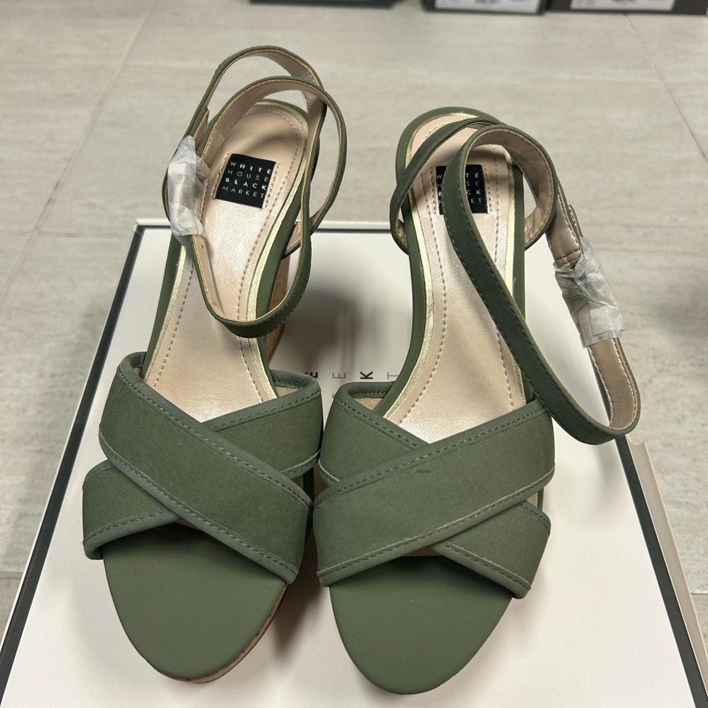 White House Black Market Green Wedge Heel